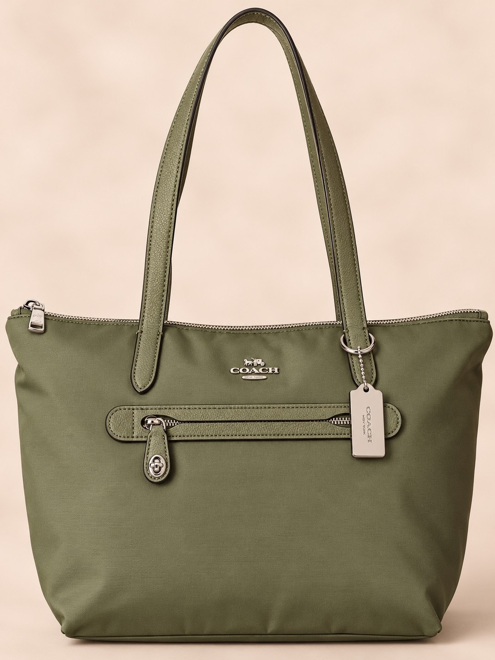 Coach Olive Nylon Tote with Leather Handles